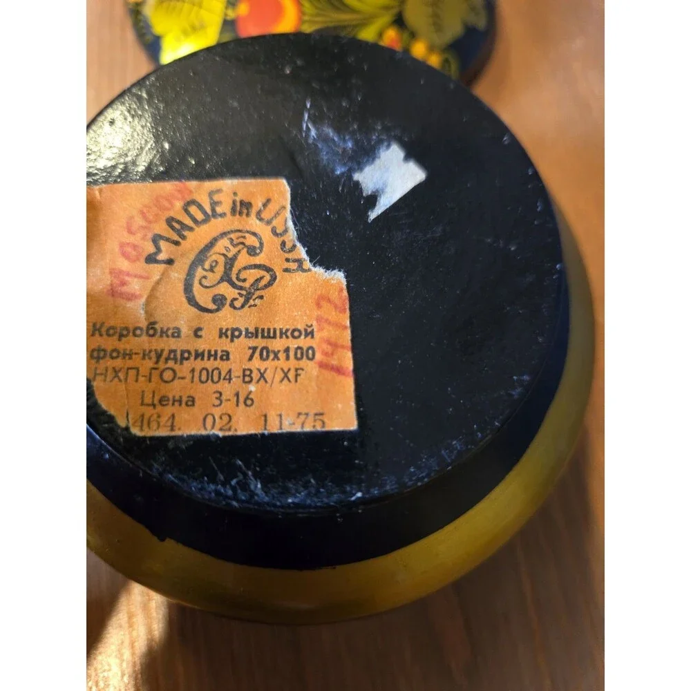 Vintage Russian Black Painted Lacquer Box Hand Painted Floral 5